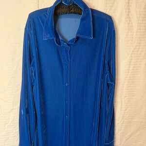 SOFT Surroundings Royal Blue Velvet-like LARGE Button Down Shirt